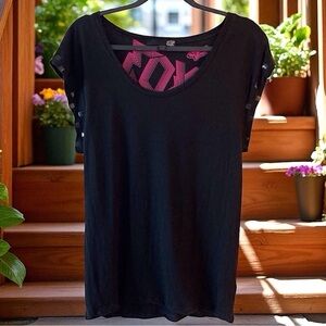 Fox Racing Black & Pink Tee Early 2000s Moto Style Y2K retro backtoschool